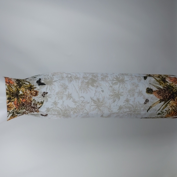 Women's Dress Size Med Cream Orange Butterflies Shirring Maxi High Low Hem Bow - Picture 9 of 10